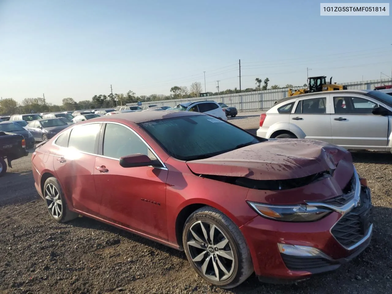 2021 Chevrolet Malibu Rs VIN: 1G1ZG5ST6MF051814 Lot: 74783594