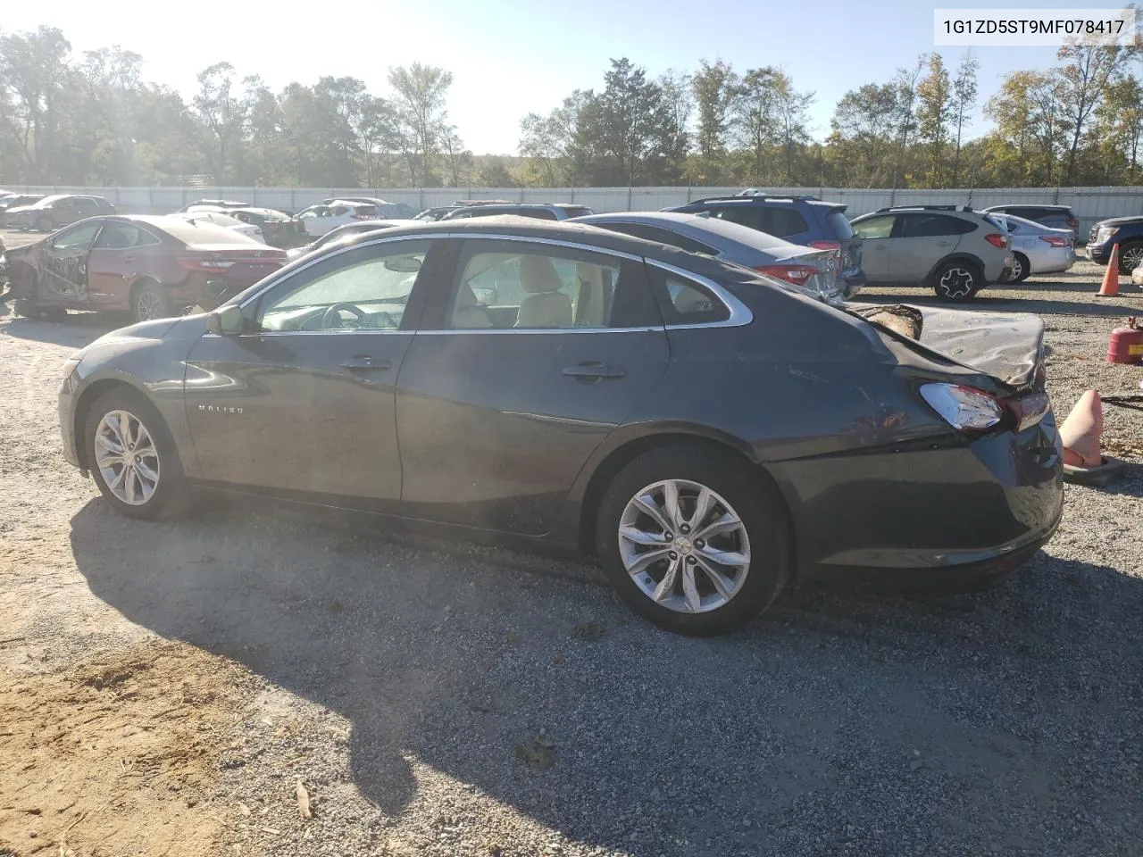 2021 Chevrolet Malibu Lt VIN: 1G1ZD5ST9MF078417 Lot: 75550194