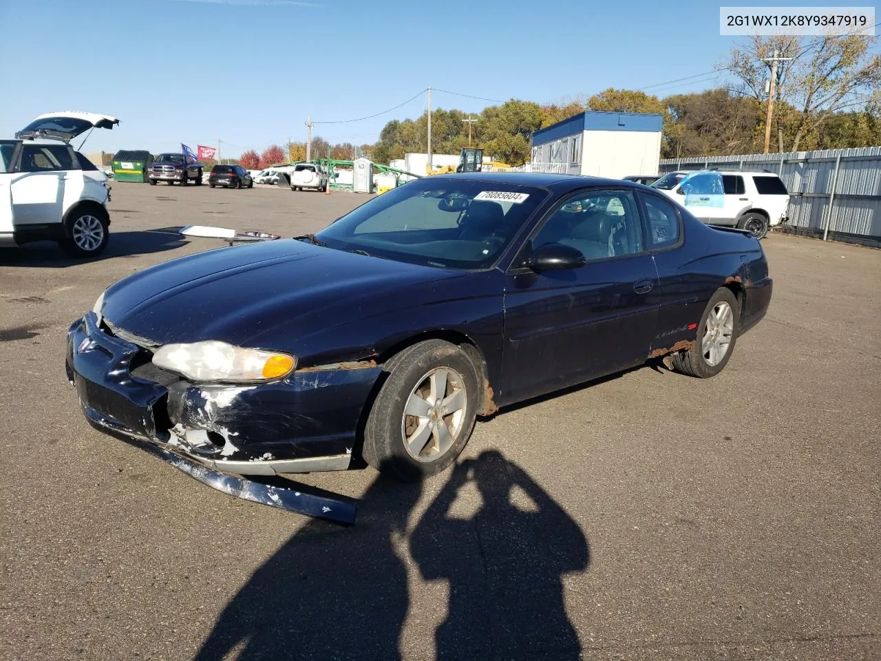 2000 Chevrolet Monte Carlo Ss VIN: 2G1WX12K8Y9347919 Lot: 78085604