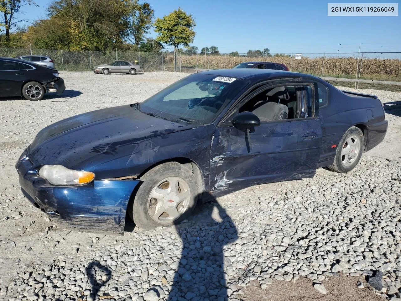 2001 Chevrolet Monte Carlo Ss VIN: 2G1WX15K119266049 Lot: 74937294