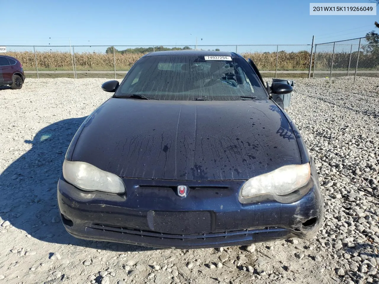 2001 Chevrolet Monte Carlo Ss VIN: 2G1WX15K119266049 Lot: 74937294