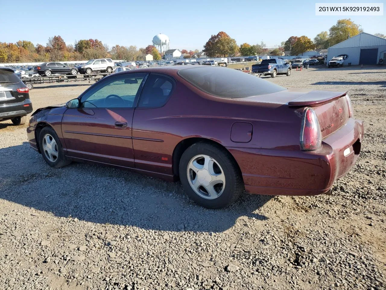 2002 Chevrolet Monte Carlo Ss VIN: 2G1WX15K929192493 Lot: 76564434