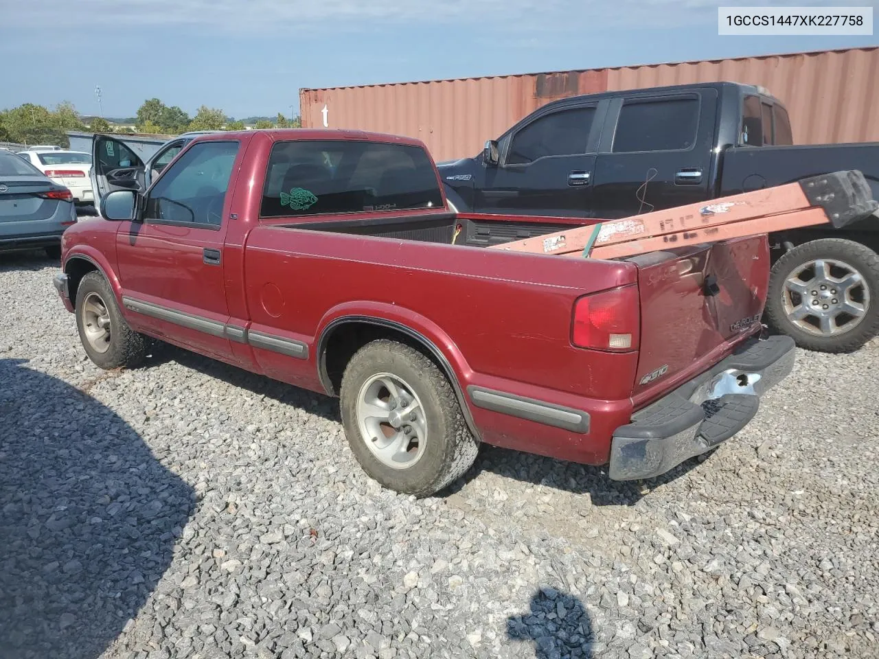 1999 Chevrolet S Truck S10 VIN: 1GCCS1447XK227758 Lot: 72877874