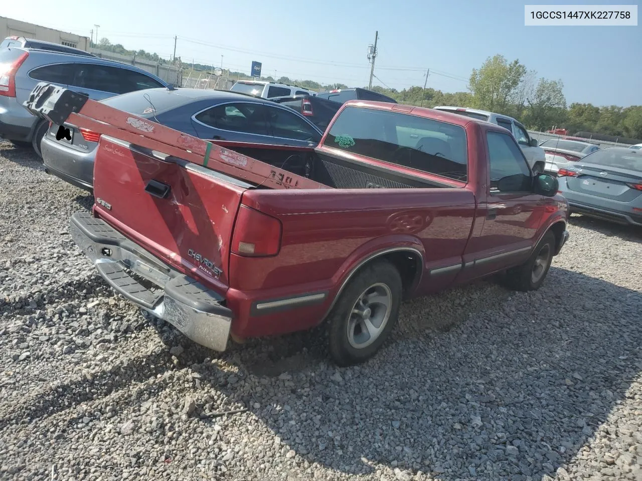 1999 Chevrolet S Truck S10 VIN: 1GCCS1447XK227758 Lot: 72877874