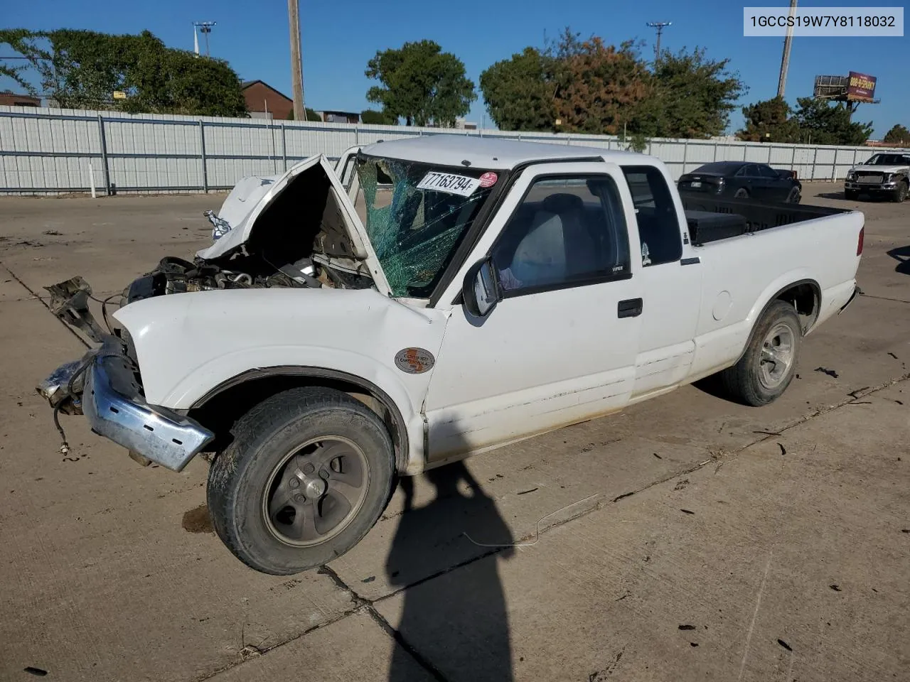 2000 Chevrolet S Truck S10 VIN: 1GCCS19W7Y8118032 Lot: 77163794