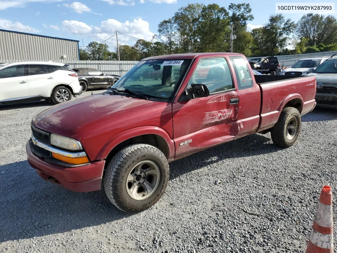 2000 Chevrolet S Truck S10 VIN: 1GCDT19W2YK287993 Lot: 77387844