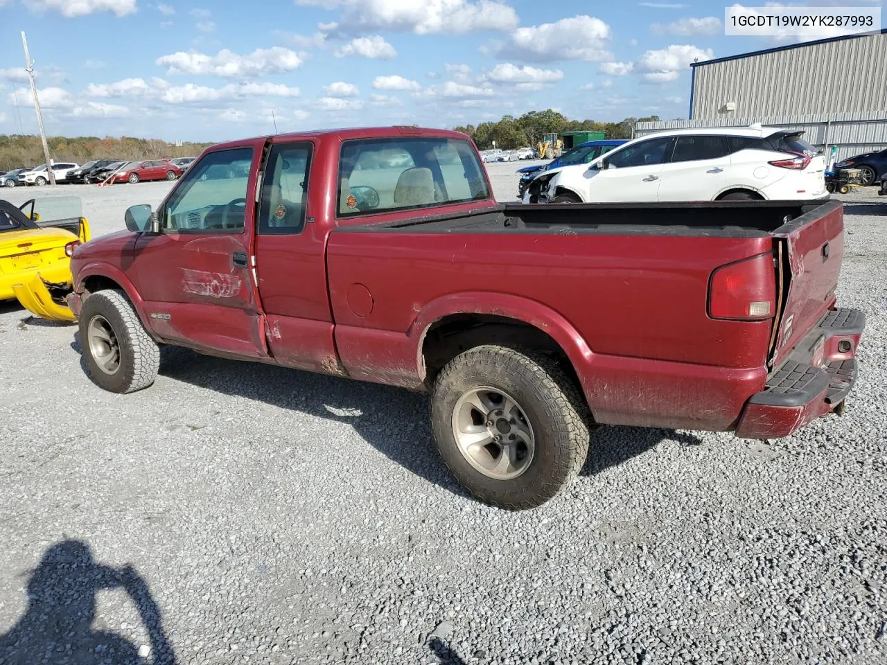 2000 Chevrolet S Truck S10 VIN: 1GCDT19W2YK287993 Lot: 77387844