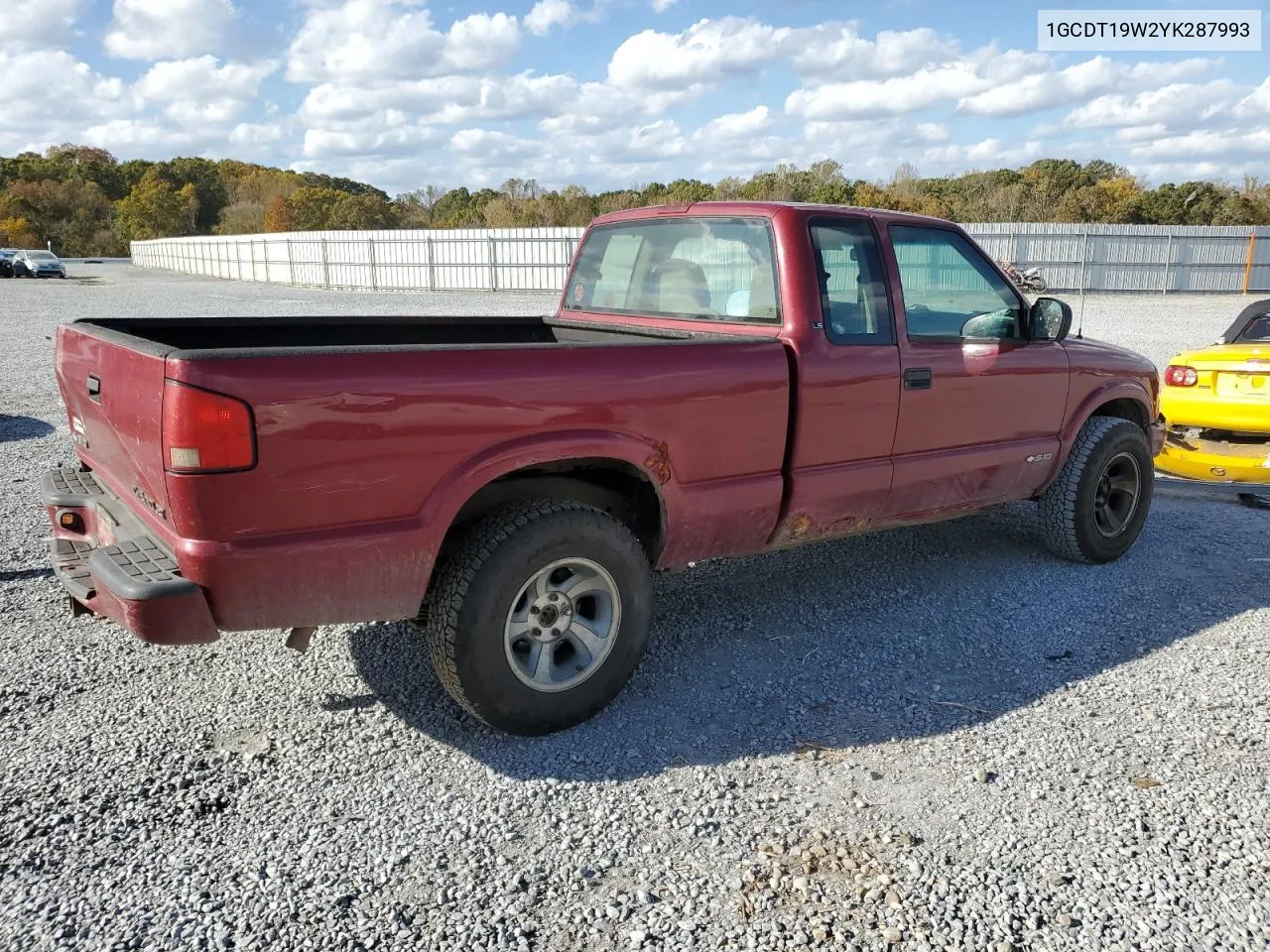 2000 Chevrolet S Truck S10 VIN: 1GCDT19W2YK287993 Lot: 77387844