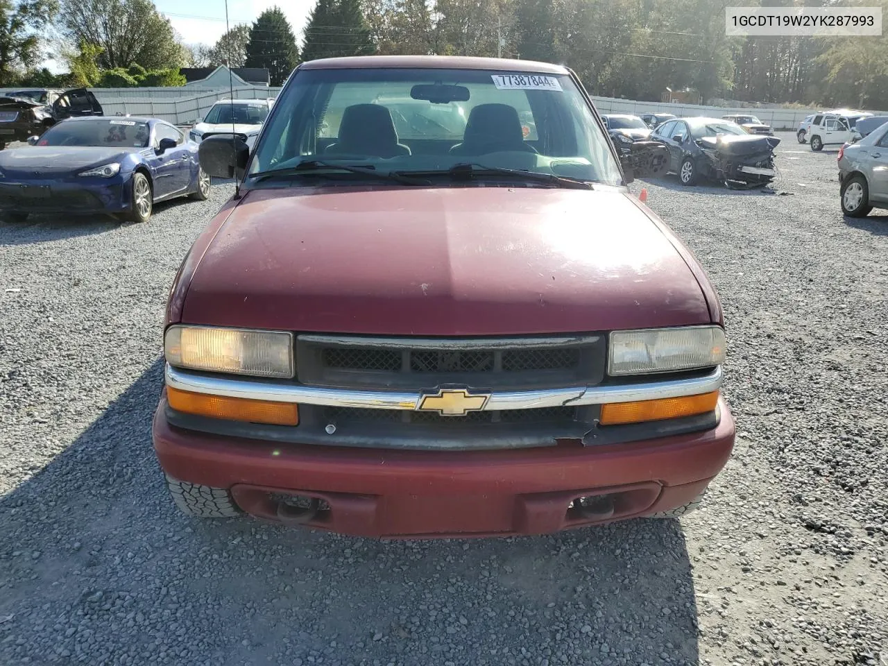 2000 Chevrolet S Truck S10 VIN: 1GCDT19W2YK287993 Lot: 77387844