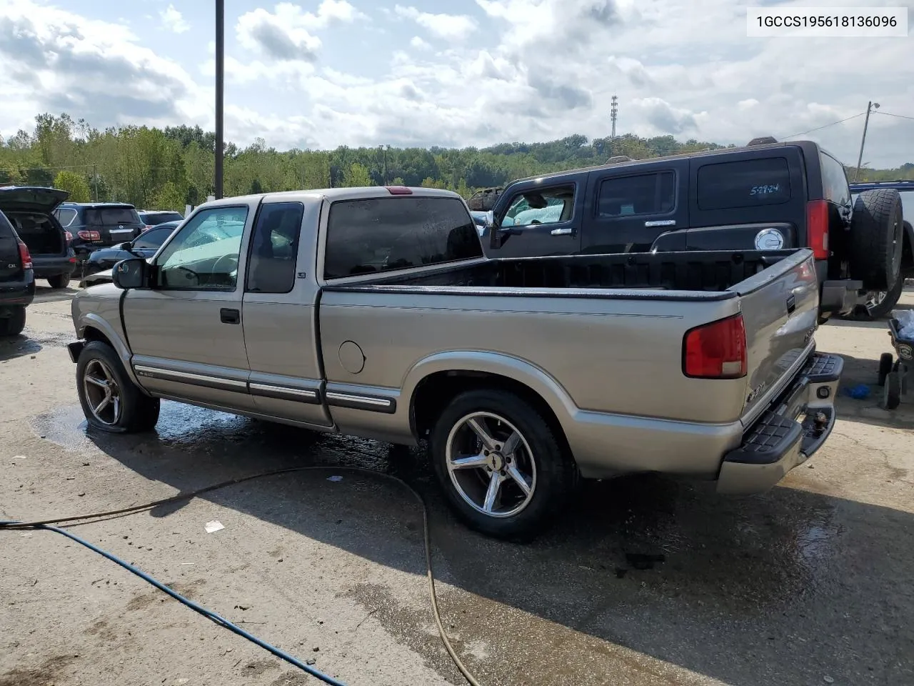 2001 Chevrolet S Truck S10 VIN: 1GCCS195618136096 Lot: 72679234