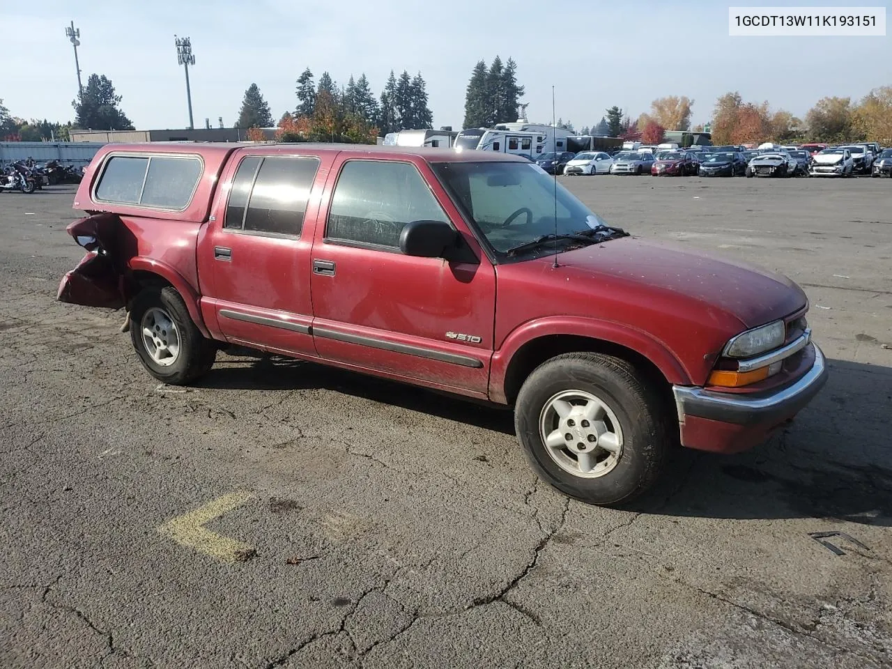 2001 Chevrolet S Truck S10 VIN: 1GCDT13W11K193151 Lot: 80147004