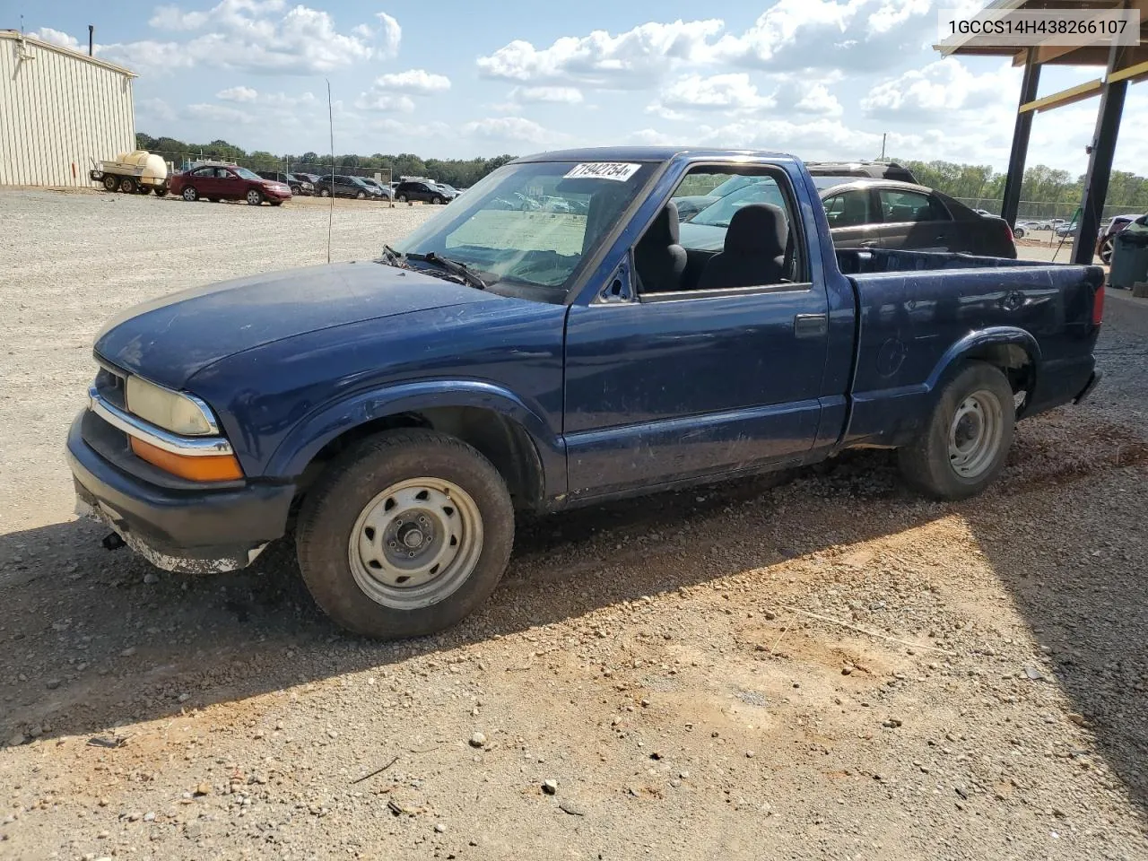 2003 Chevrolet S Truck S10 VIN: 1GCCS14H438266107 Lot: 71942754