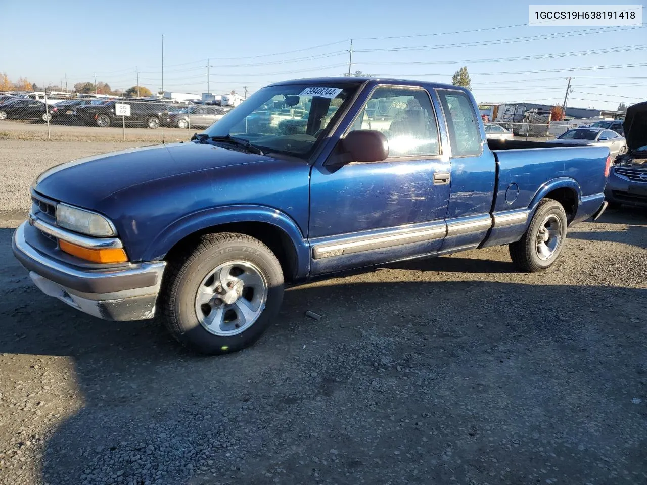 2003 Chevrolet S Truck S10 VIN: 1GCCS19H638191418 Lot: 79948244