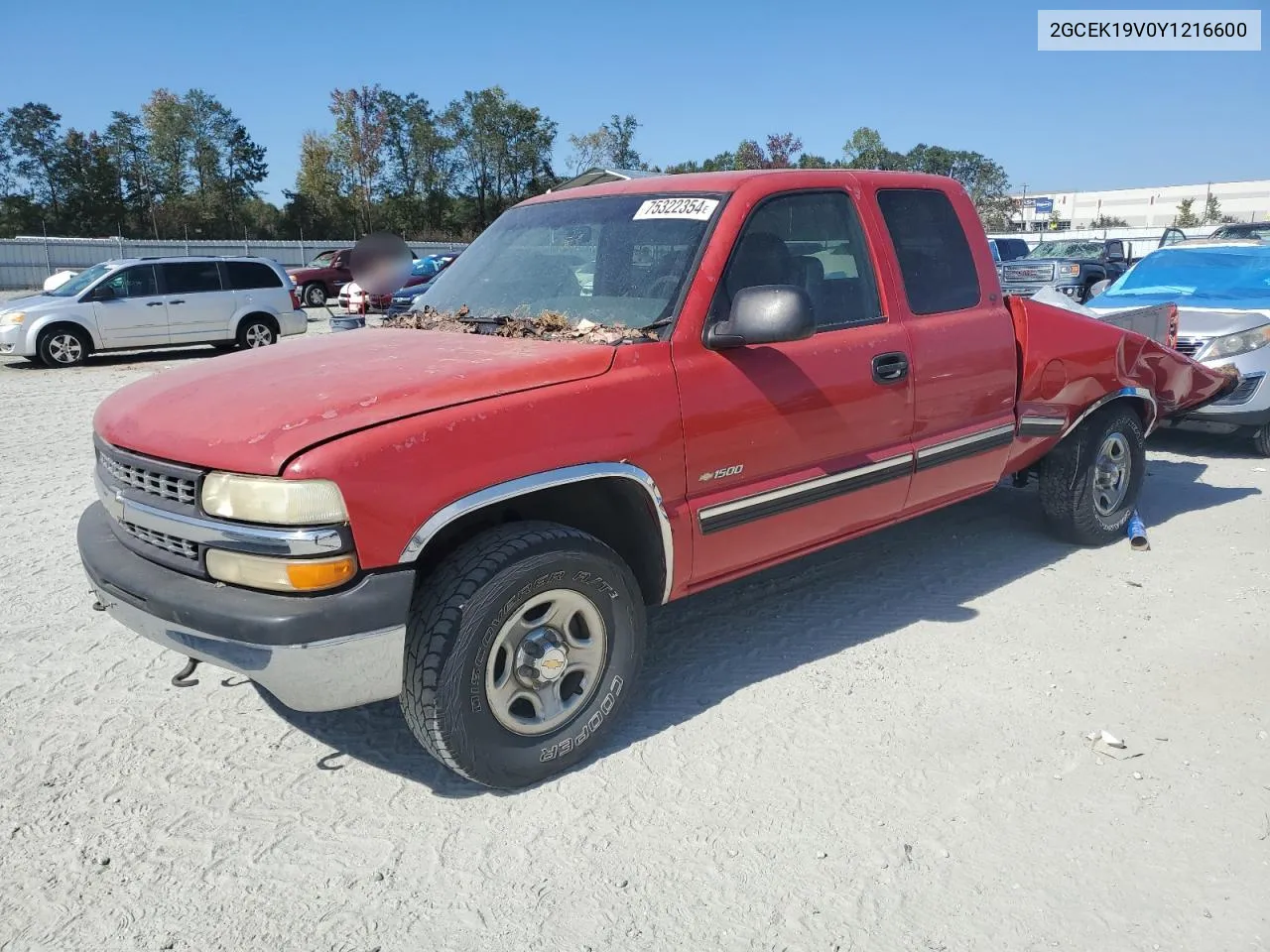 2000 Chevrolet Silverado K1500 VIN: 2GCEK19V0Y1216600 Lot: 75322354