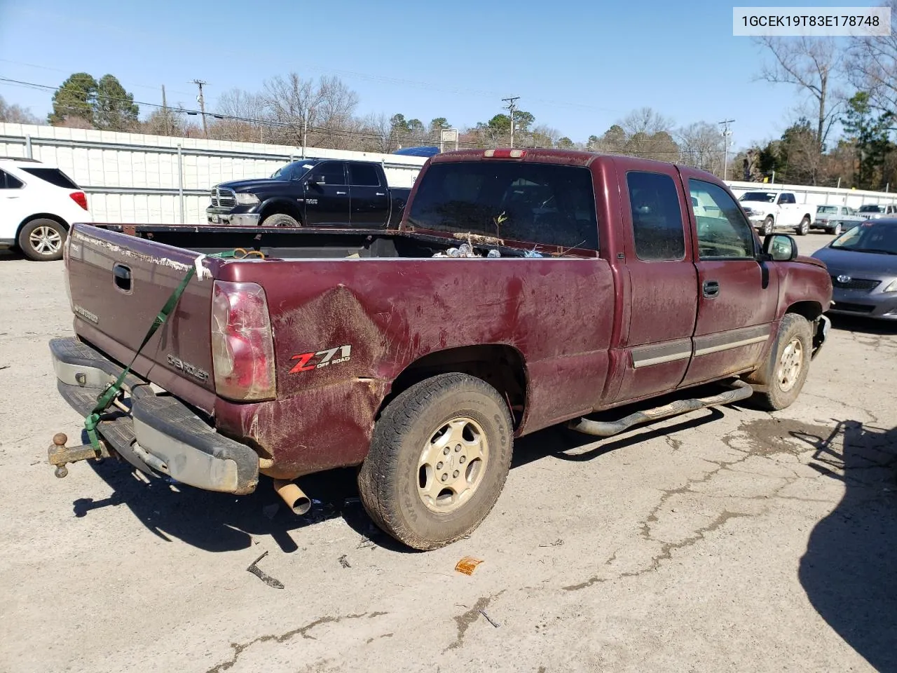 2003 Chevrolet Silverado K1500 VIN: 1GCEK19T83E178748 Lot: 57687574