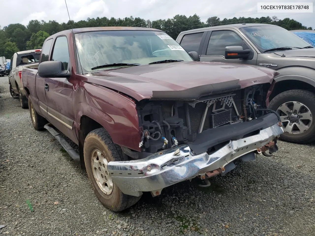 2003 Chevrolet Silverado K1500 VIN: 1GCEK19T83E178748 Lot: 57687574