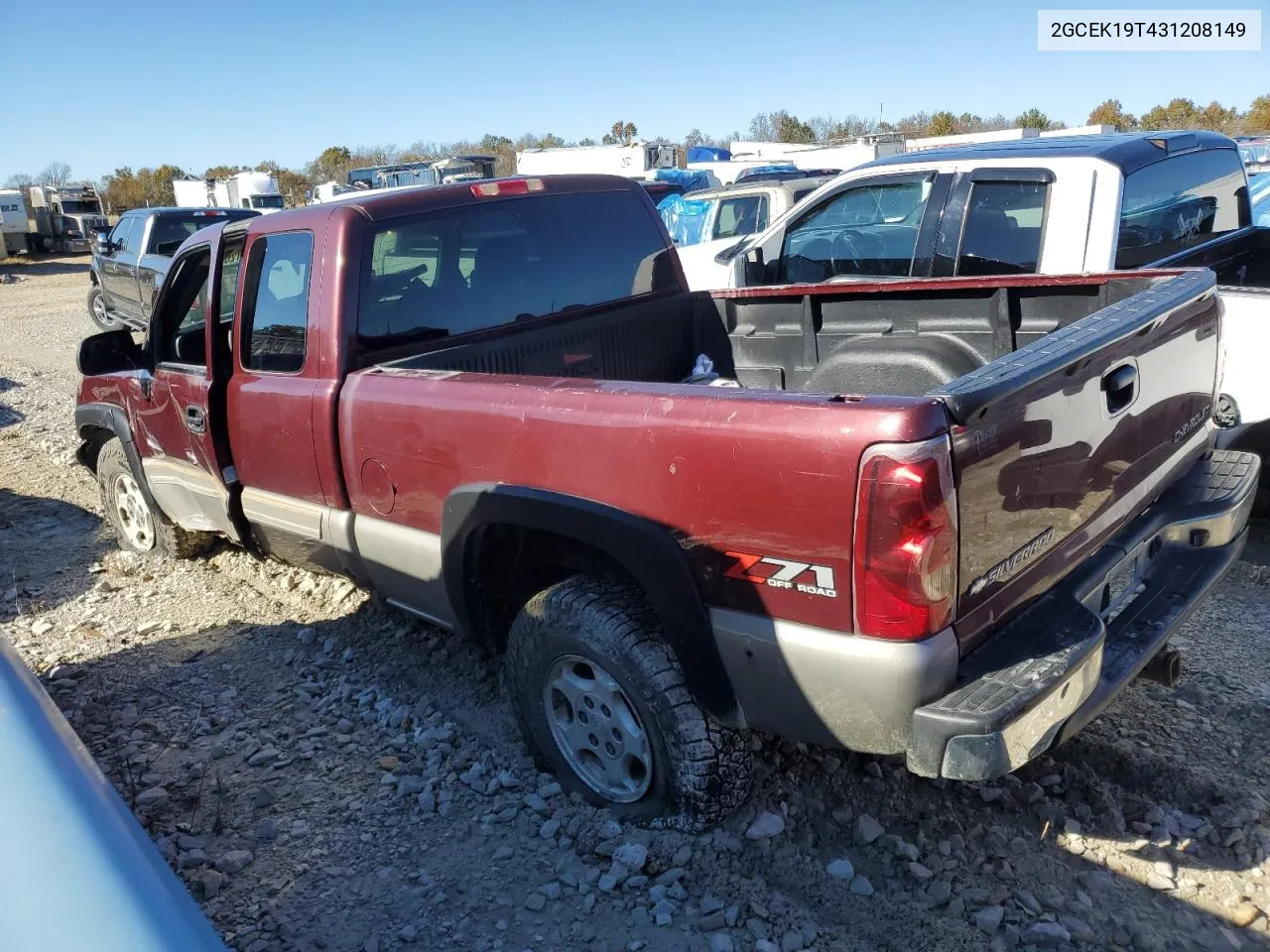 2003 Chevrolet Silverado K1500 VIN: 2GCEK19T431208149 Lot: 72633594