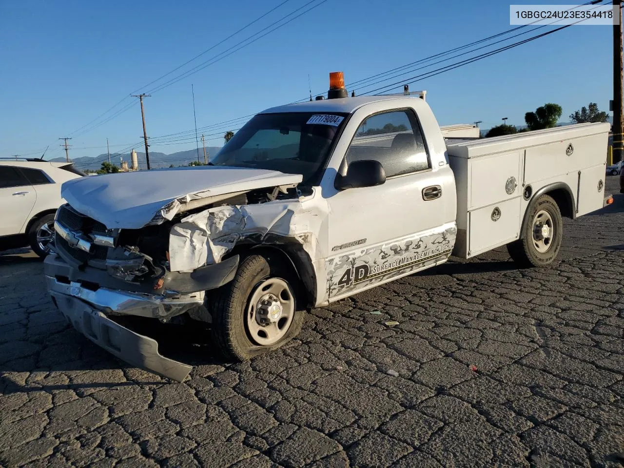 2003 Chevrolet Silverado C2500 VIN: 1GBGC24U23E354418 Lot: 77179004