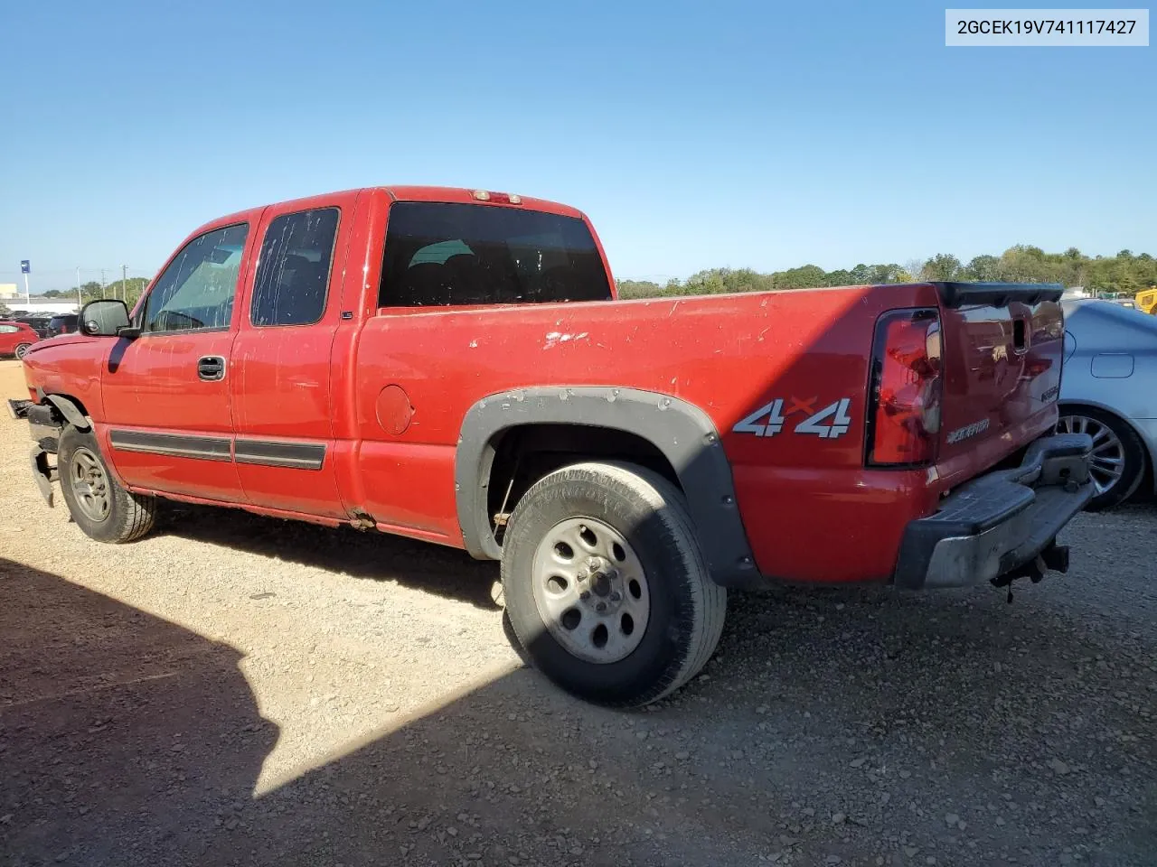 2004 Chevrolet Silverado K1500 VIN: 2GCEK19V741117427 Lot: 74441714