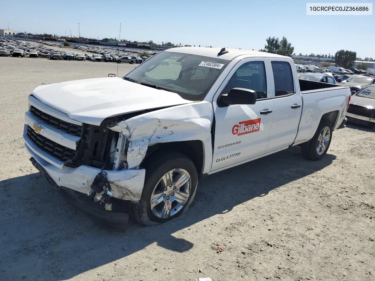 2018 Chevrolet Silverado C1500 Custom VIN: 1GCRCPEC0JZ366886 Lot: 72462304