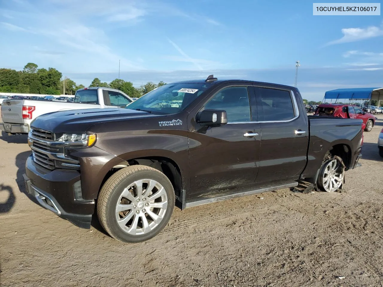 2019 Chevrolet Silverado K1500 High Country VIN: 1GCUYHEL5KZ106017 Lot: 71382504