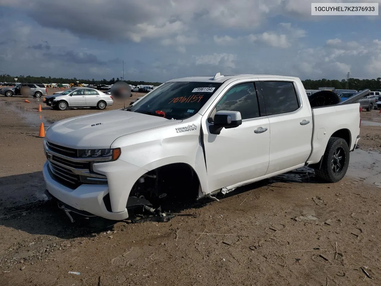 2019 Chevrolet Silverado K1500 High Country VIN: 1GCUYHEL7KZ376933 Lot: 78961154