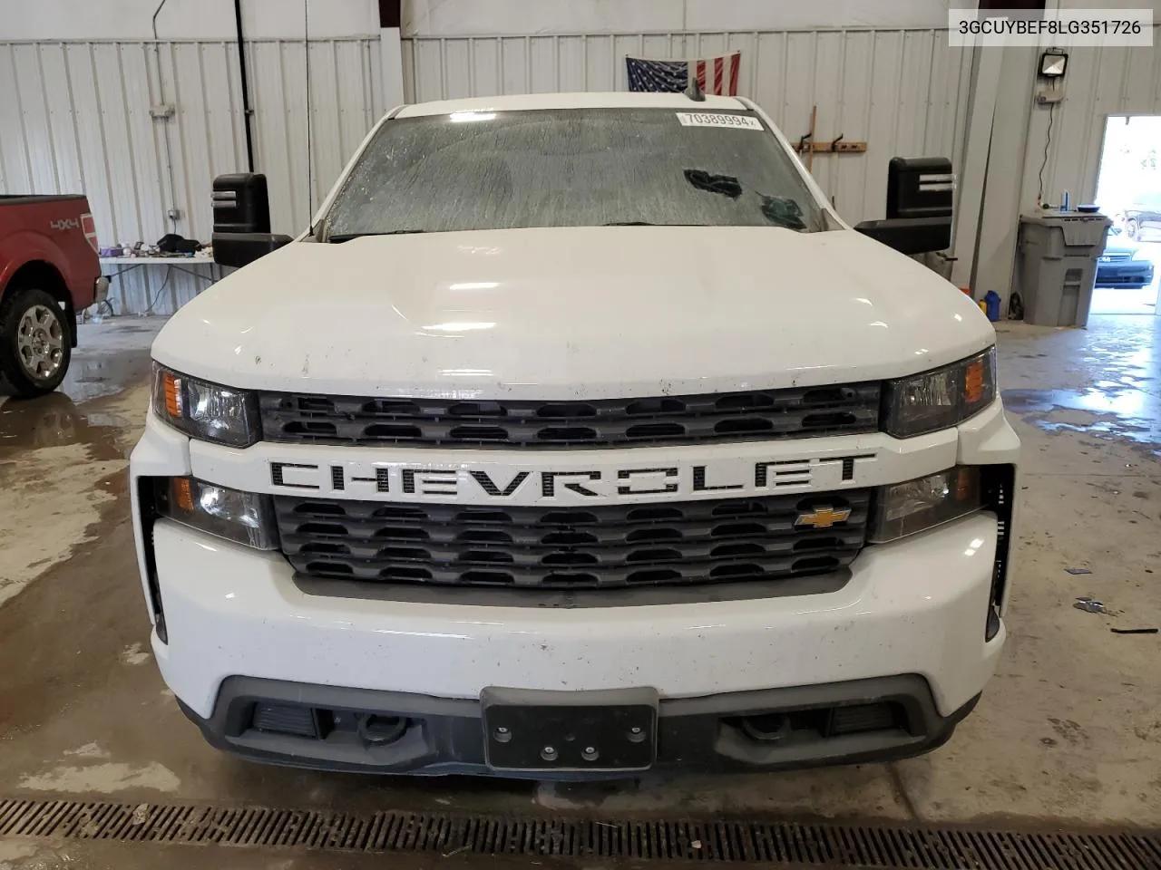 2020 Chevrolet Silverado K1500 Custom VIN: 3GCUYBEF8LG351726 Lot: 70389994