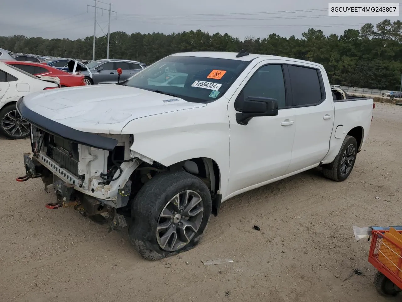 2021 Chevrolet Silverado K1500 Rst VIN: 3GCUYEET4MG243807 Lot: 75694324