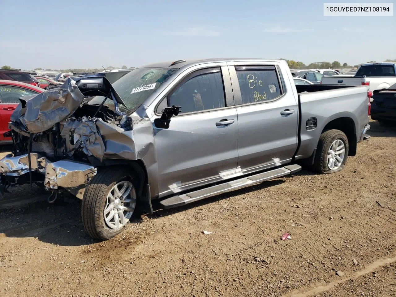 2022 Chevrolet Silverado Ltd K1500 Lt VIN: 1GCUYDED7NZ108194 Lot: 71771064