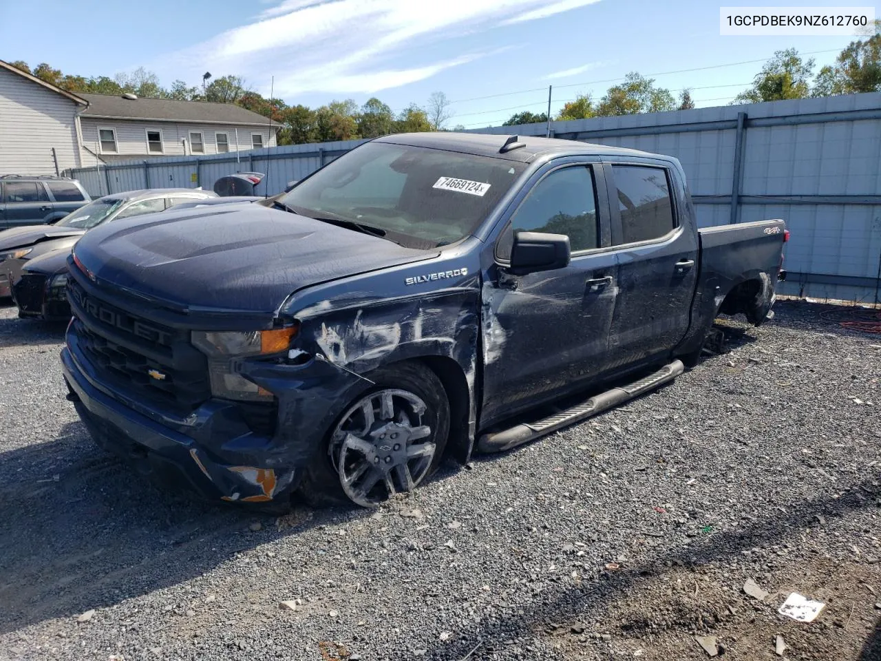 2022 Chevrolet Silverado K1500 Custom VIN: 1GCPDBEK9NZ612760 Lot: 74669124