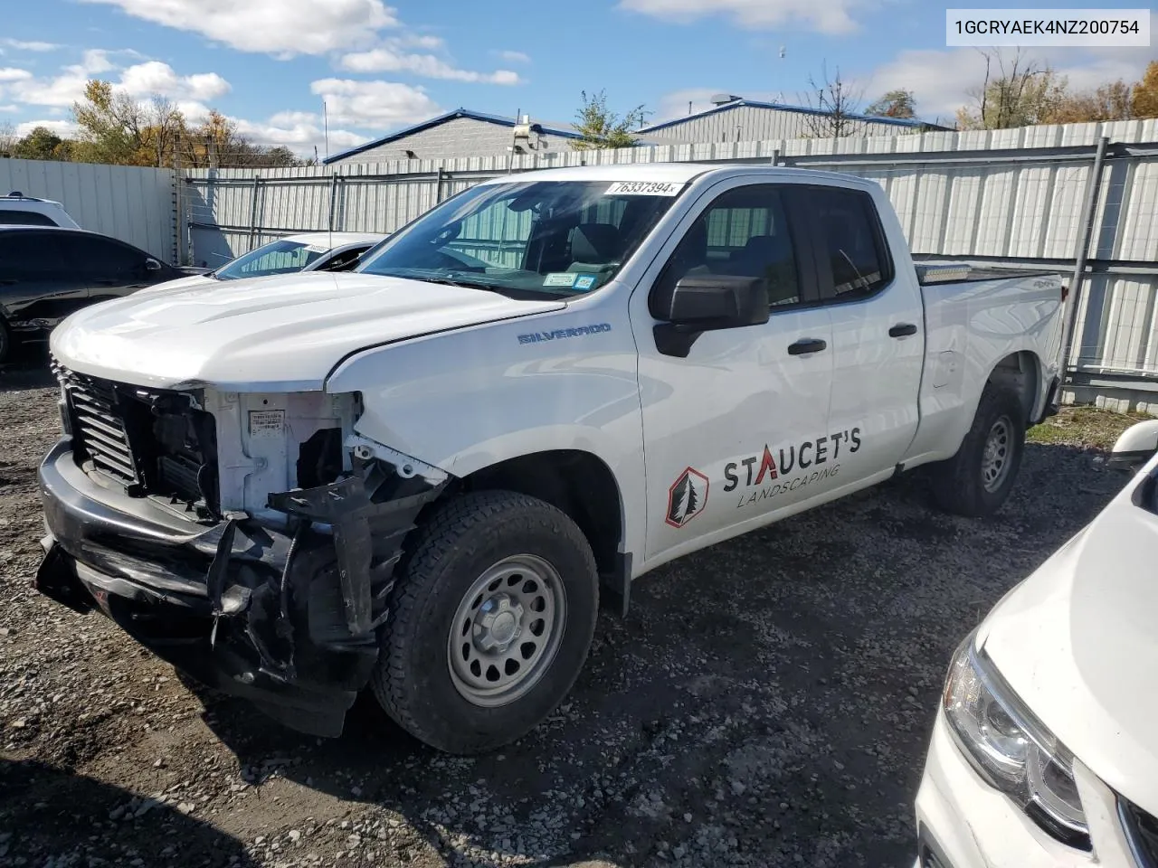 2022 Chevrolet Silverado Ltd K1500 VIN: 1GCRYAEK4NZ200754 Lot: 76337394