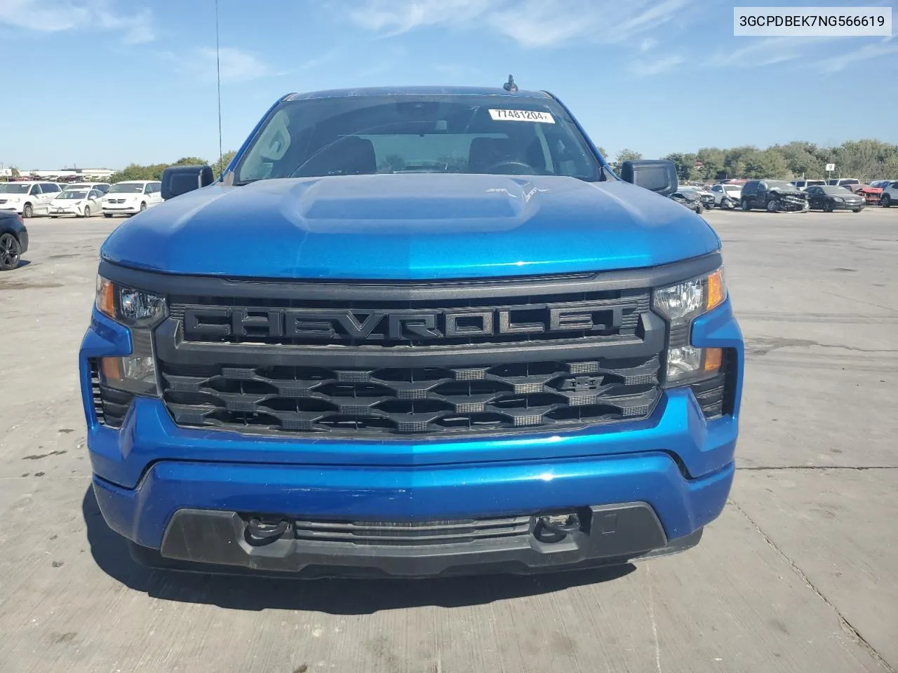 2022 Chevrolet Silverado K1500 Custom VIN: 3GCPDBEK7NG566619 Lot: 77481204