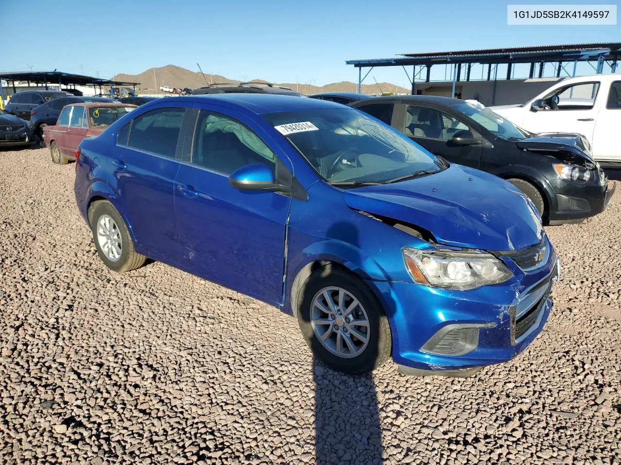 2019 Chevrolet Sonic Lt VIN: 1G1JD5SB2K4149597 Lot: 79420314