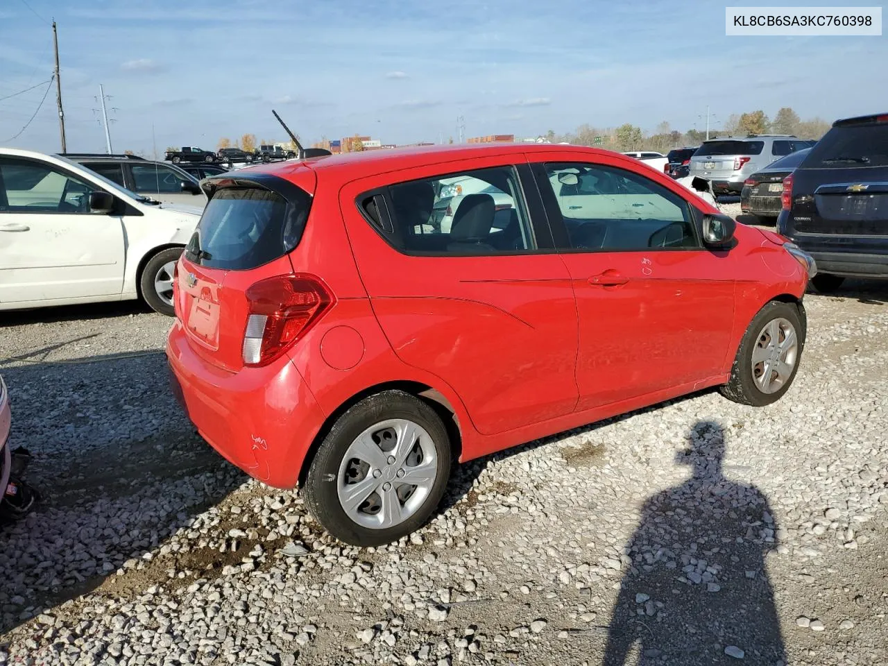 2019 Chevrolet Spark Ls VIN: KL8CB6SA3KC760398 Lot: 78136404