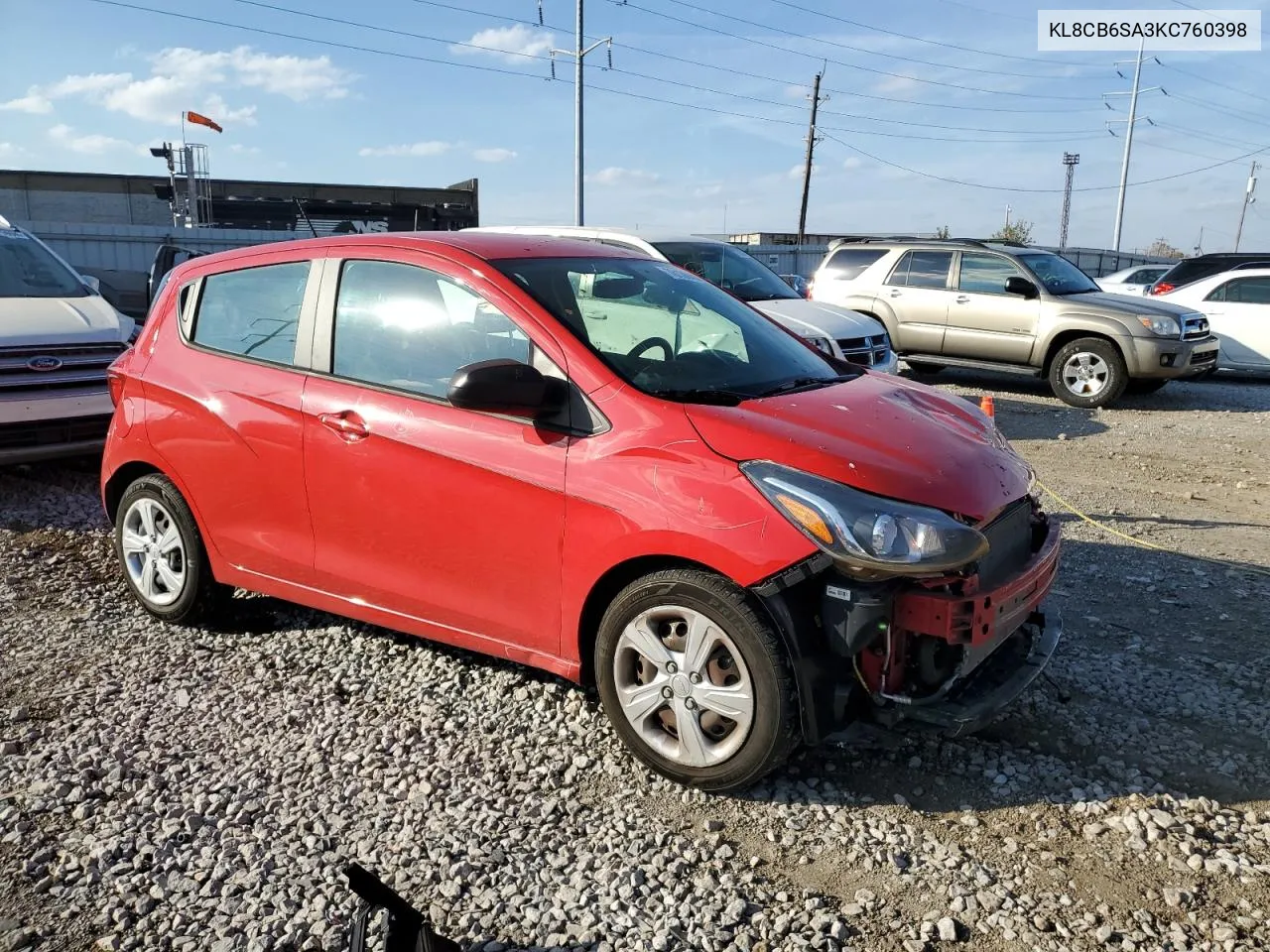 2019 Chevrolet Spark Ls VIN: KL8CB6SA3KC760398 Lot: 78136404