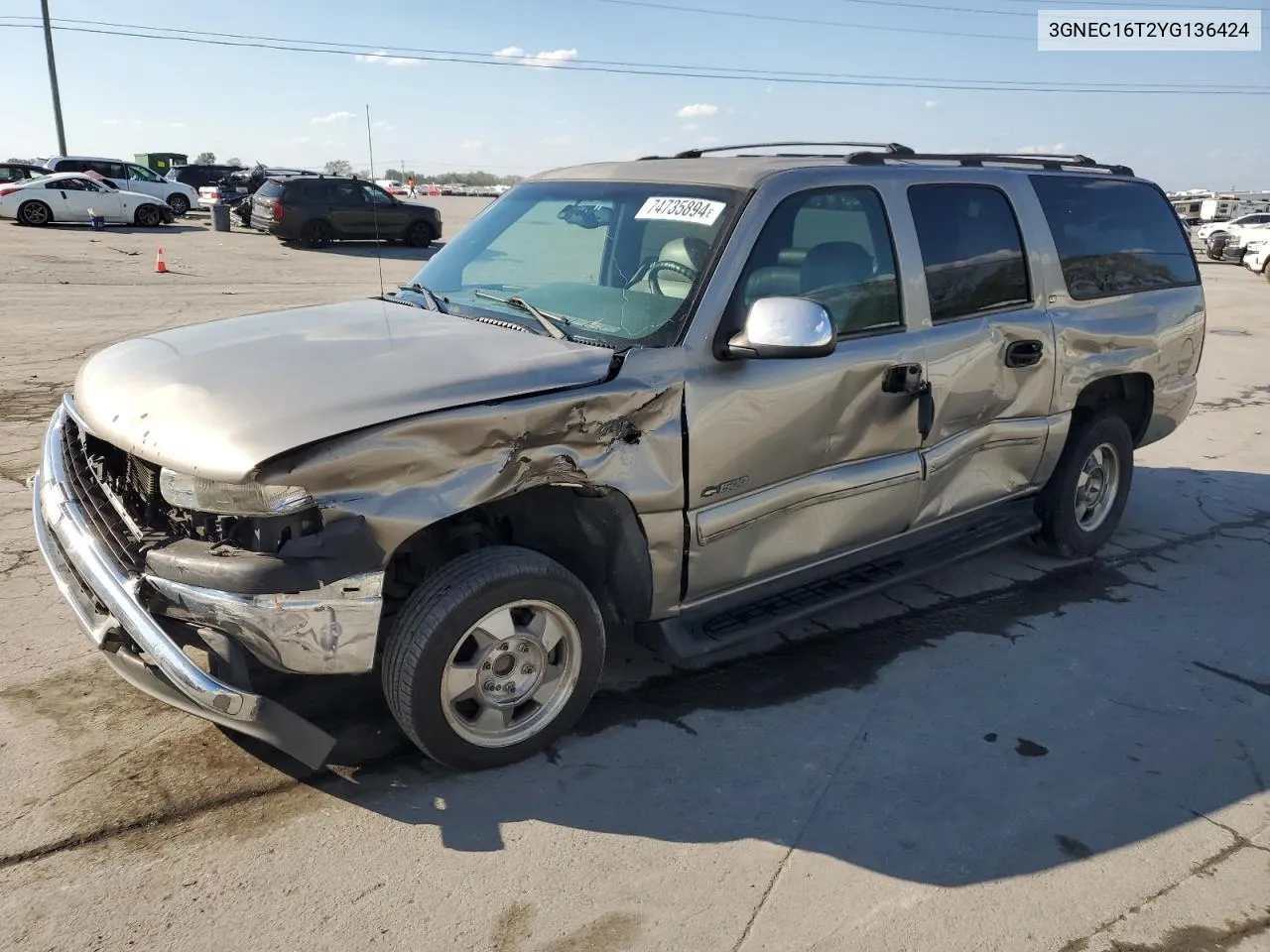 2000 Chevrolet Suburban C1500 VIN: 3GNEC16T2YG136424 Lot: 74735894