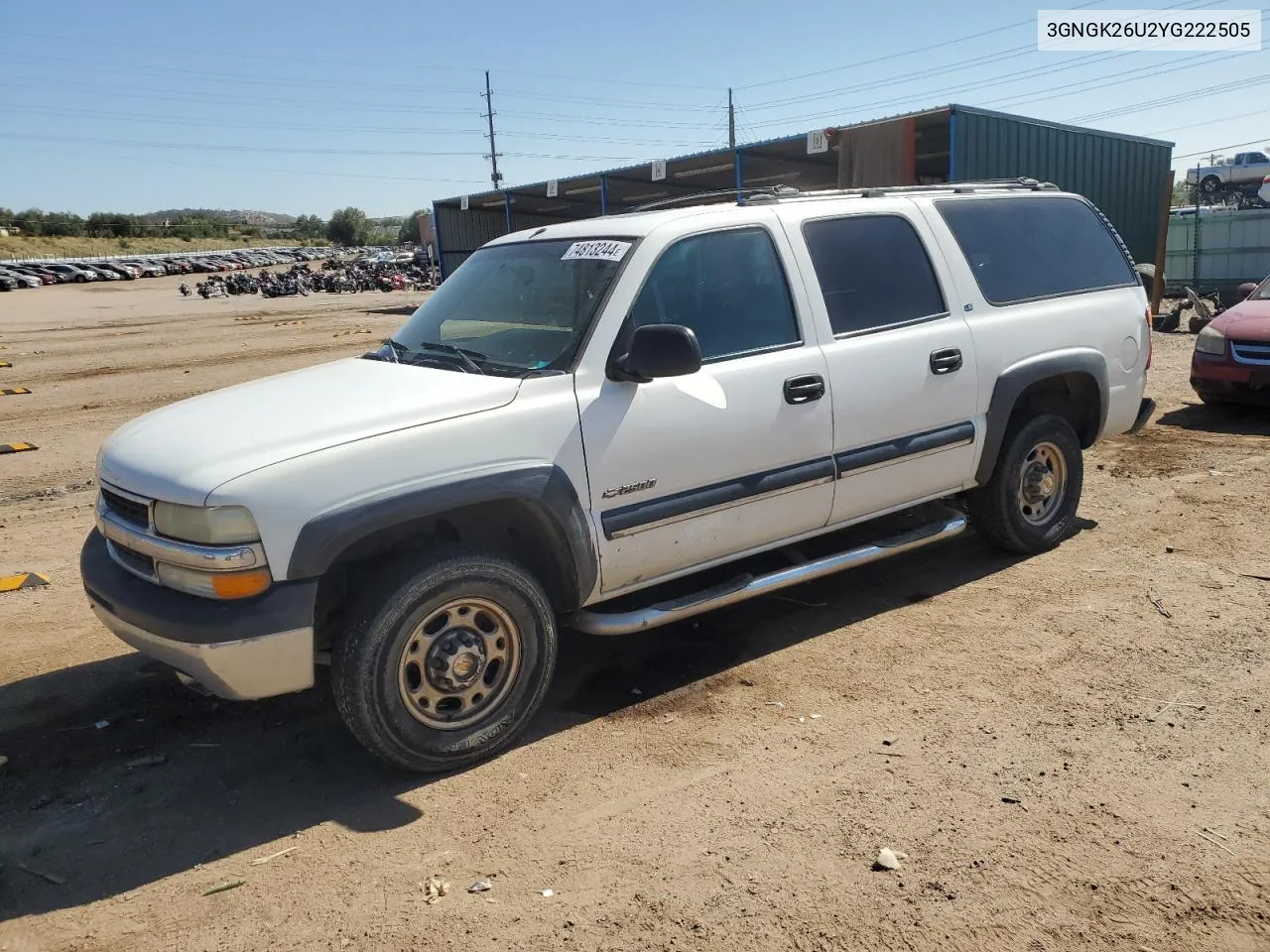 2000 Chevrolet Suburban K2500 VIN: 3GNGK26U2YG222505 Lot: 74813244