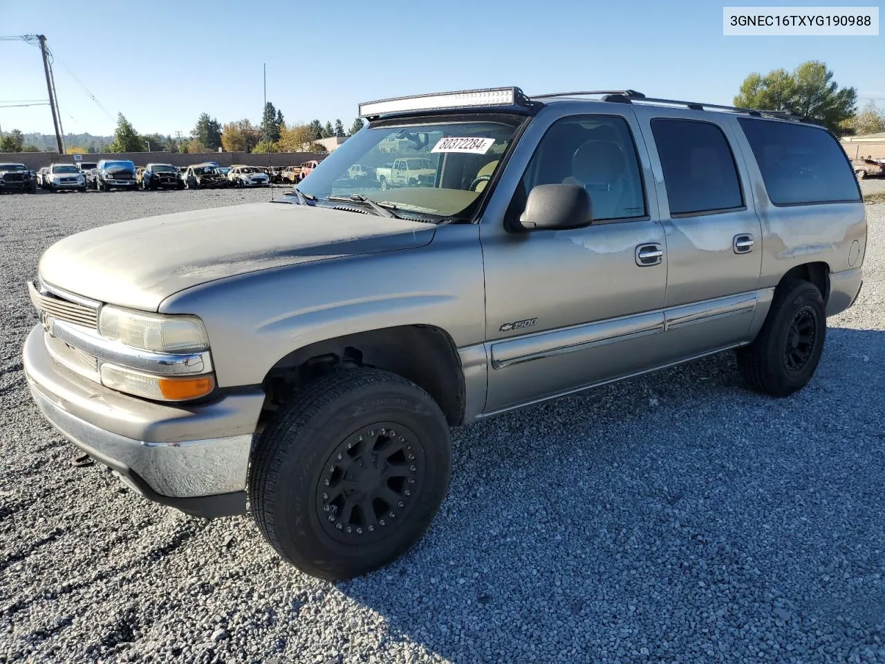 2000 Chevrolet Suburban C1500 VIN: 3GNEC16TXYG190988 Lot: 80372284