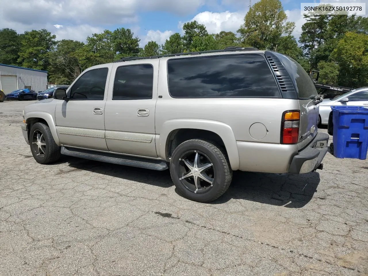 2005 Chevrolet Suburban K1500 VIN: 3GNFK16ZX5G192778 Lot: 72036064