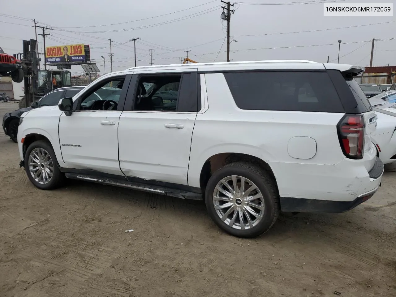 2021 Chevrolet Suburban K1500 Lt VIN: 1GNSKCKD6MR172059 Lot: 69652564