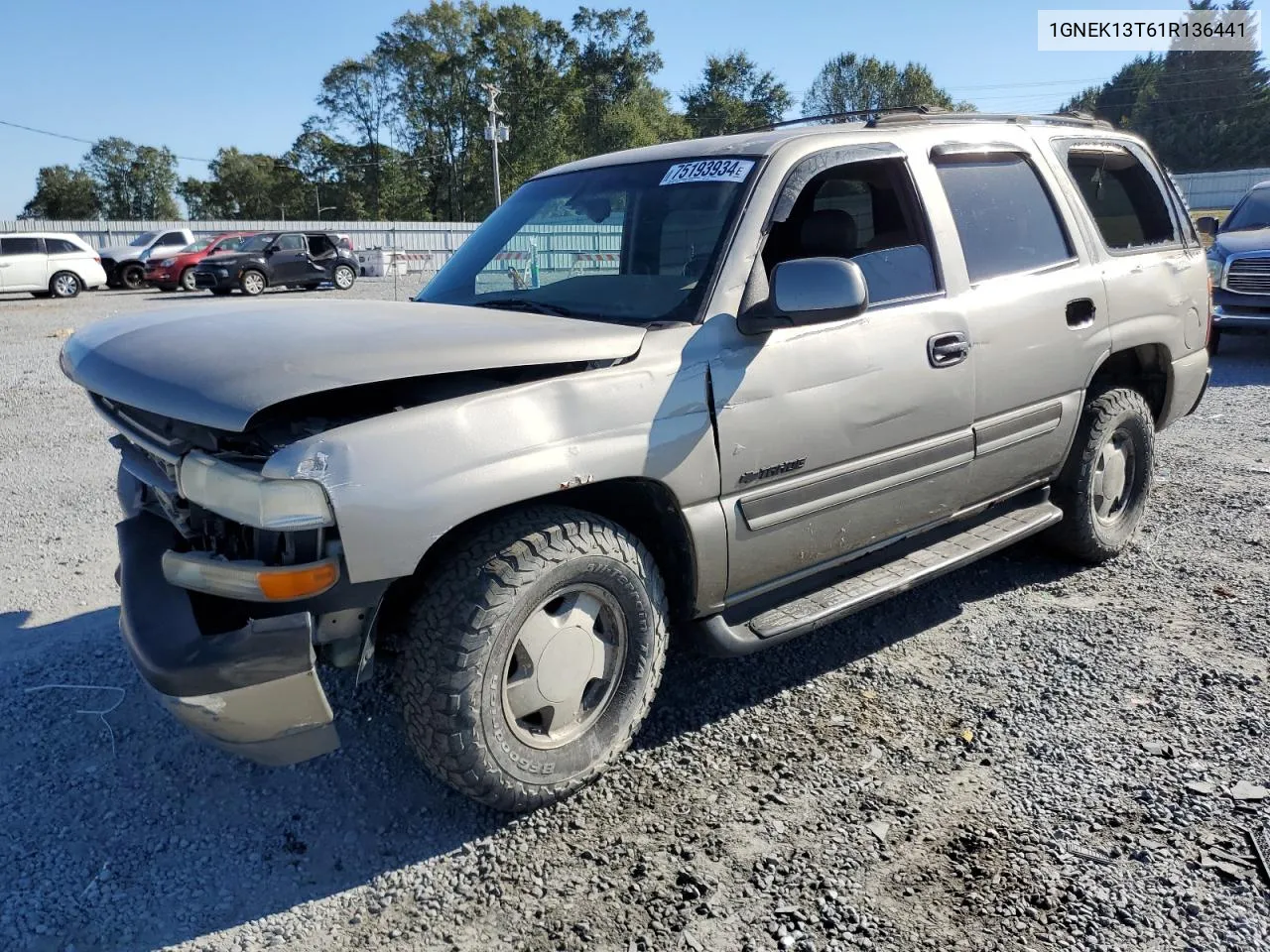 2001 Chevrolet Tahoe K1500 VIN: 1GNEK13T61R136441 Lot: 75193934