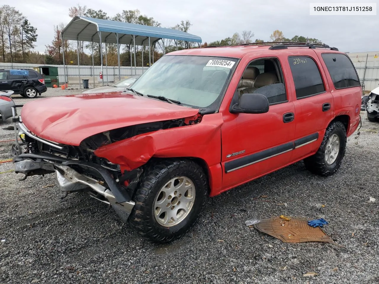 2001 Chevrolet Tahoe C1500 VIN: 1GNEC13T81J151258 Lot: 78869254