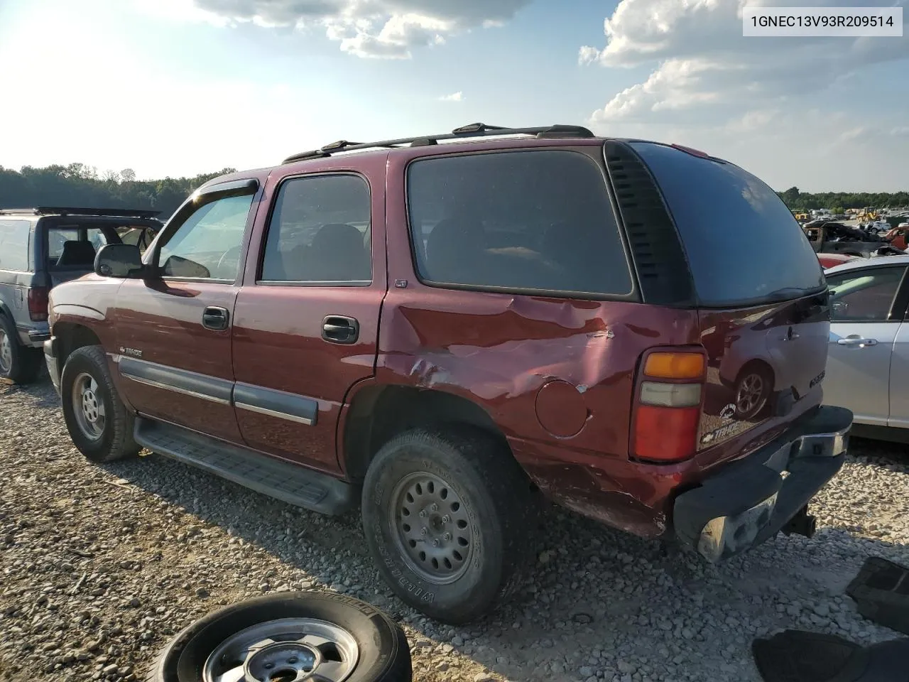 2003 Chevrolet Tahoe C1500 VIN: 1GNEC13V93R209514 Lot: 68190734