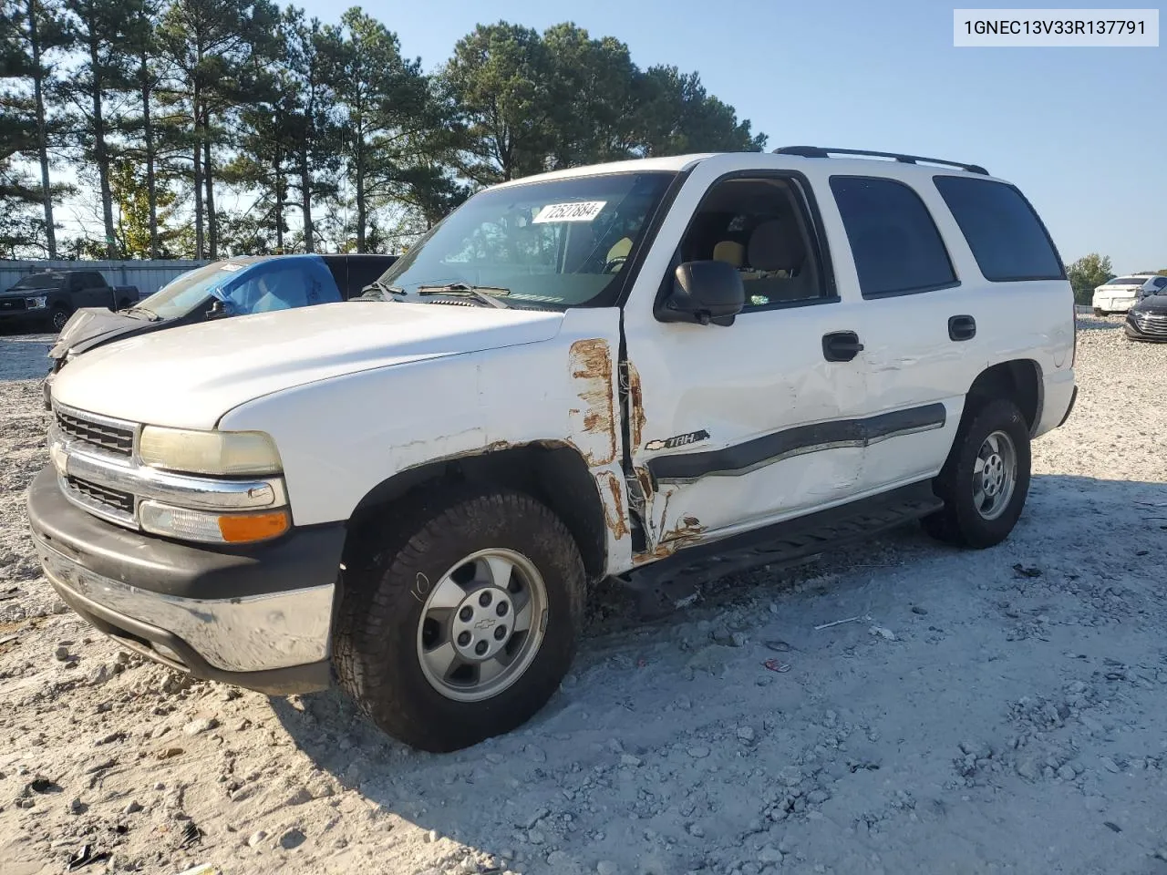 2003 Chevrolet Tahoe C1500 VIN: 1GNEC13V33R137791 Lot: 72527884