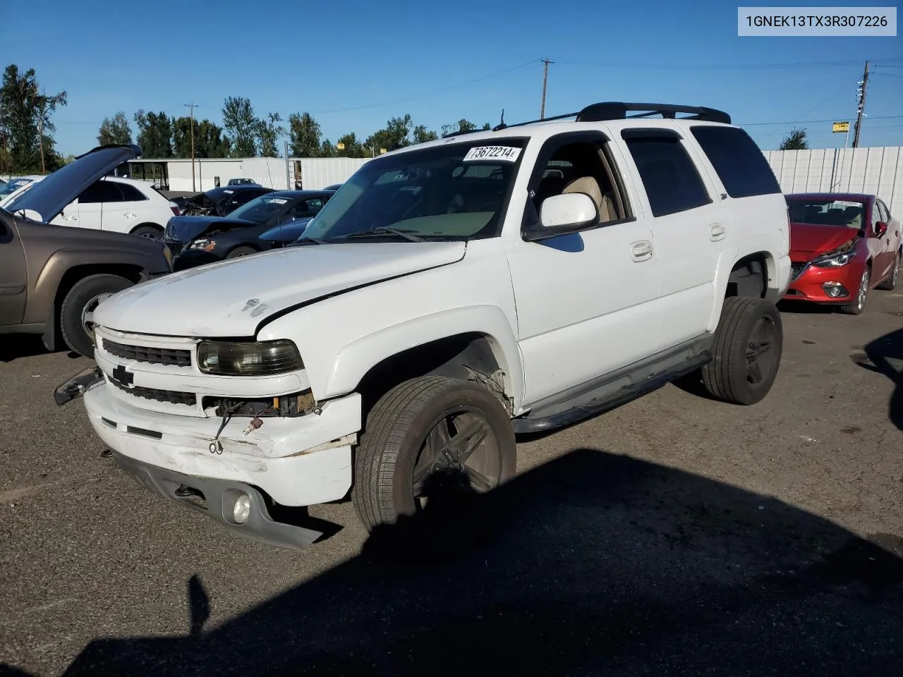 2003 Chevrolet Tahoe K1500 VIN: 1GNEK13TX3R307226 Lot: 73672214