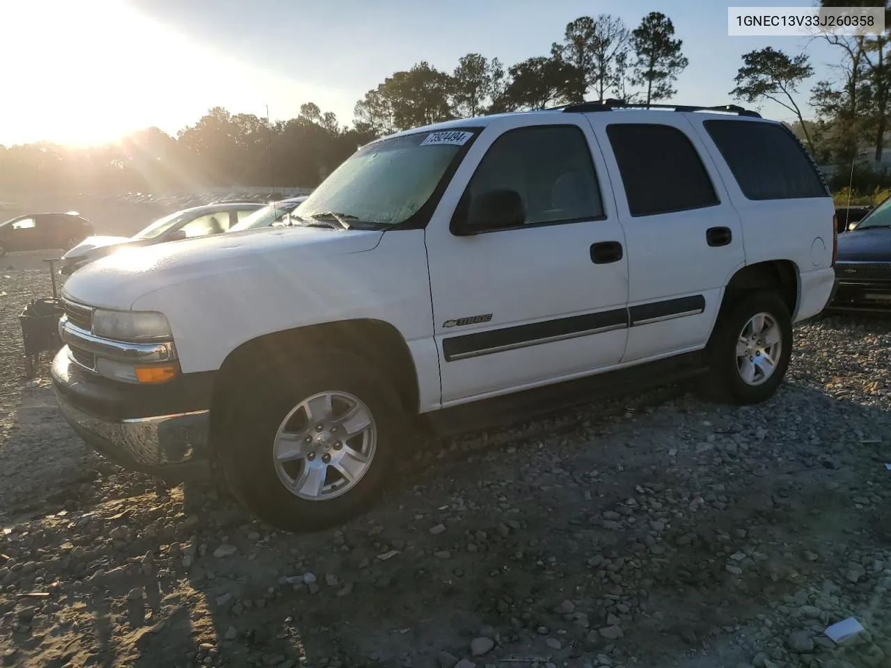 2003 Chevrolet Tahoe C1500 VIN: 1GNEC13V33J260358 Lot: 73924494