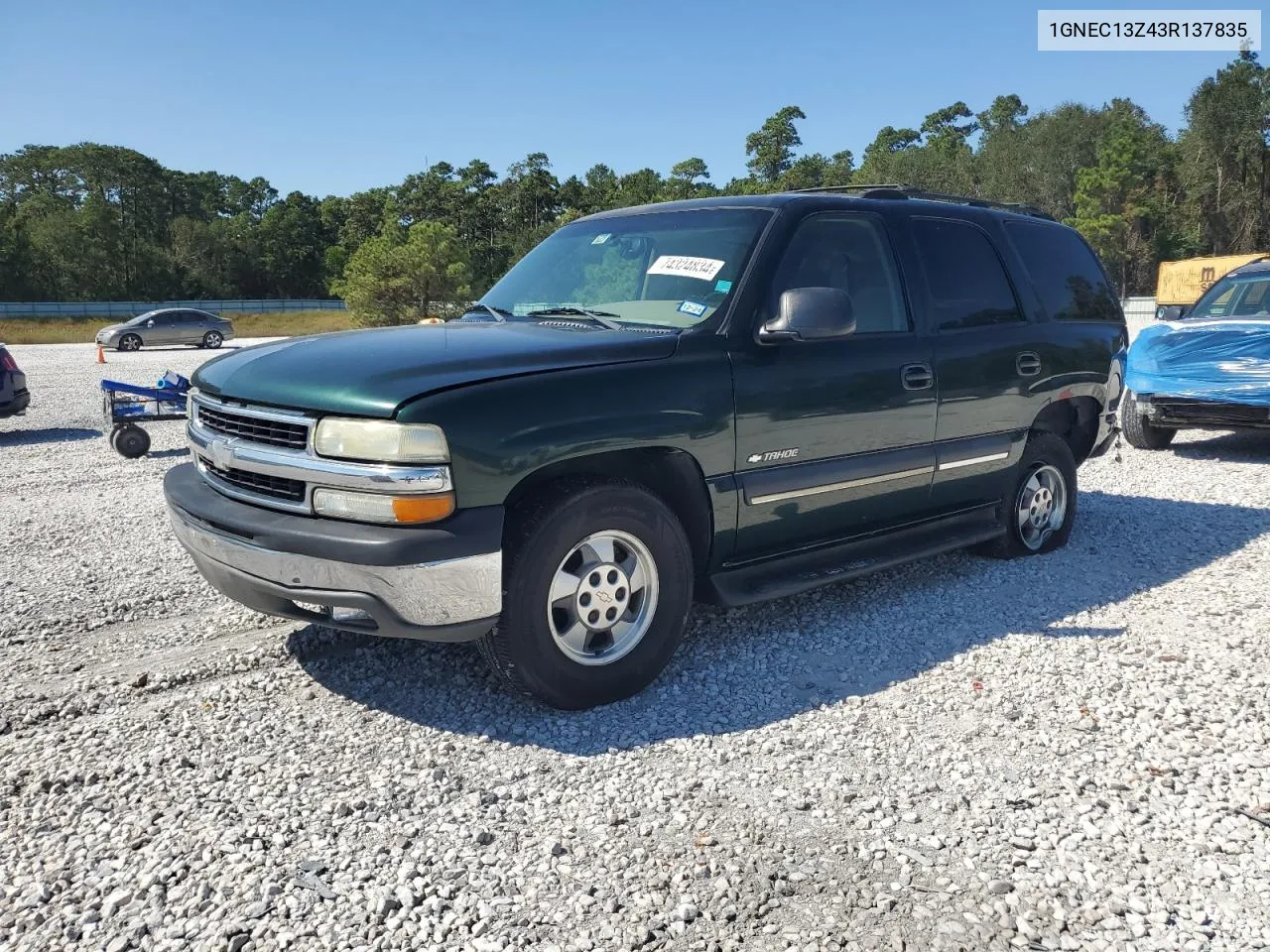 2003 Chevrolet Tahoe C1500 VIN: 1GNEC13Z43R137835 Lot: 74324834