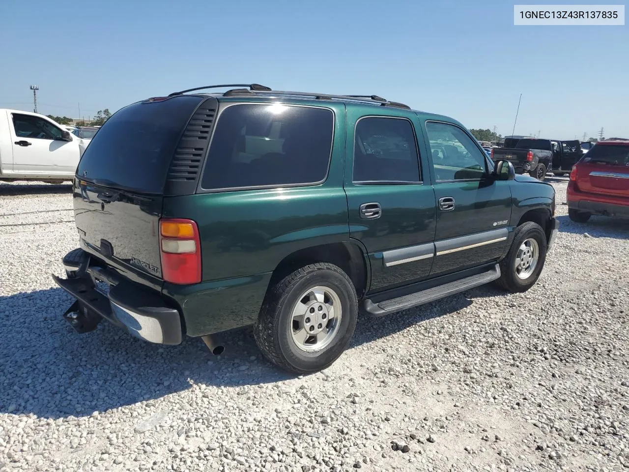 2003 Chevrolet Tahoe C1500 VIN: 1GNEC13Z43R137835 Lot: 74324834