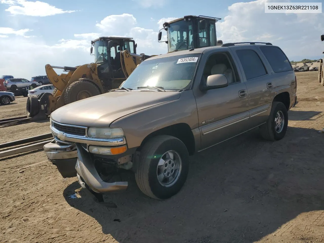 2003 Chevrolet Tahoe K1500 VIN: 1GNEK13Z63R221108 Lot: 75352404