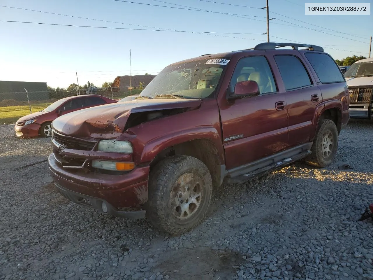 2003 Chevrolet Tahoe K1500 VIN: 1GNEK13Z03R288772 Lot: 76156304